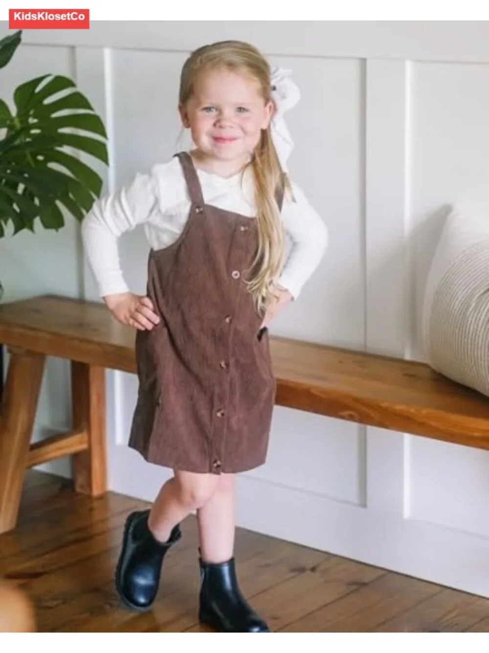 Toddler Corduroy Button Down Overall Dress Set 2-7Y